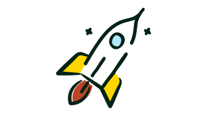 a cartoon rocket in the sky